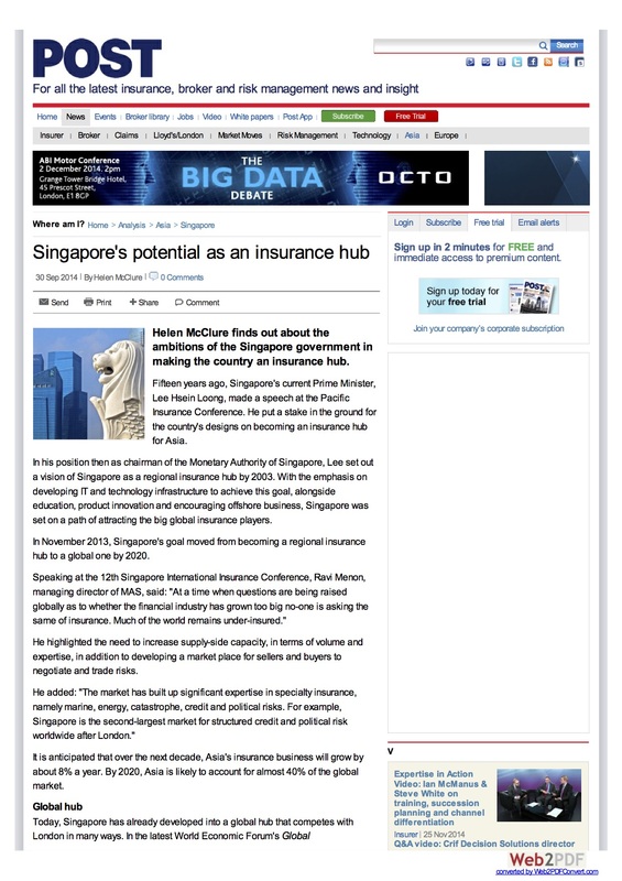 Article: Singapore as an insurance hub